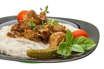 Rice noodles with pork and herbs