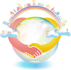 ハート型に手をつなぐ　地球