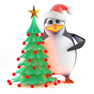 Santa Claus Penguin with his Christmas tree