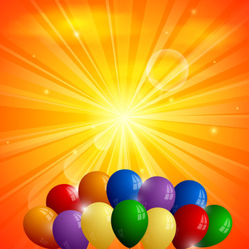 Abstract Orange Background With Sun And Balloons