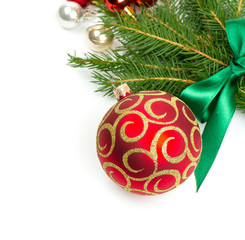 twigs of fir tree and Christmas balls