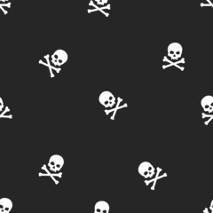 vector seamless pattern with skulls and bones black background
