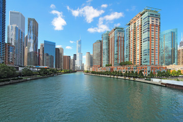 Fototapeta na wymiar Skyline Chicago wzdłuż rzeki Chicago