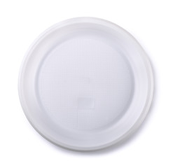 Top view of empty disposable plastic plate