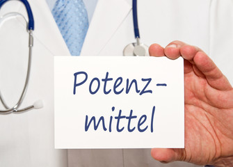 Potenzmittel - Arzt mit Schild und Text