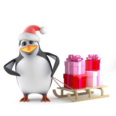 Penguin Santa delivers the Christmas presents