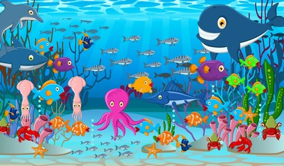 Fototapeta premium Sea life cartoon background
