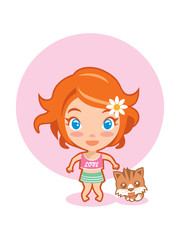 Cute Girl with kitten vector illustration