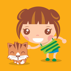 Cute Girl with kitten vector illustration