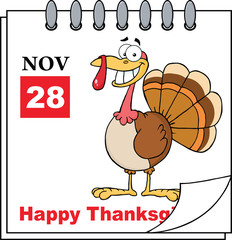 Thanksgiving Holiday Calendar With Cartoon Turkey