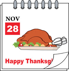 Thanksgiving Holiday Calendar With Roasted Turkey