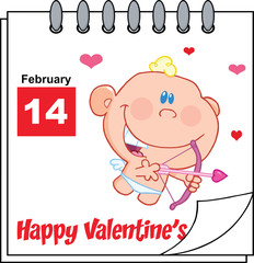 Happy Valentine's Day Calendar With Cute Baby Cupid
