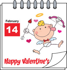 Happy Valentine's Day Calendar With Cute Cupid Flying