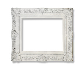 White antique picture frame isolated
