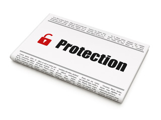 Protection news concept: newspaper with Protection and Padlock