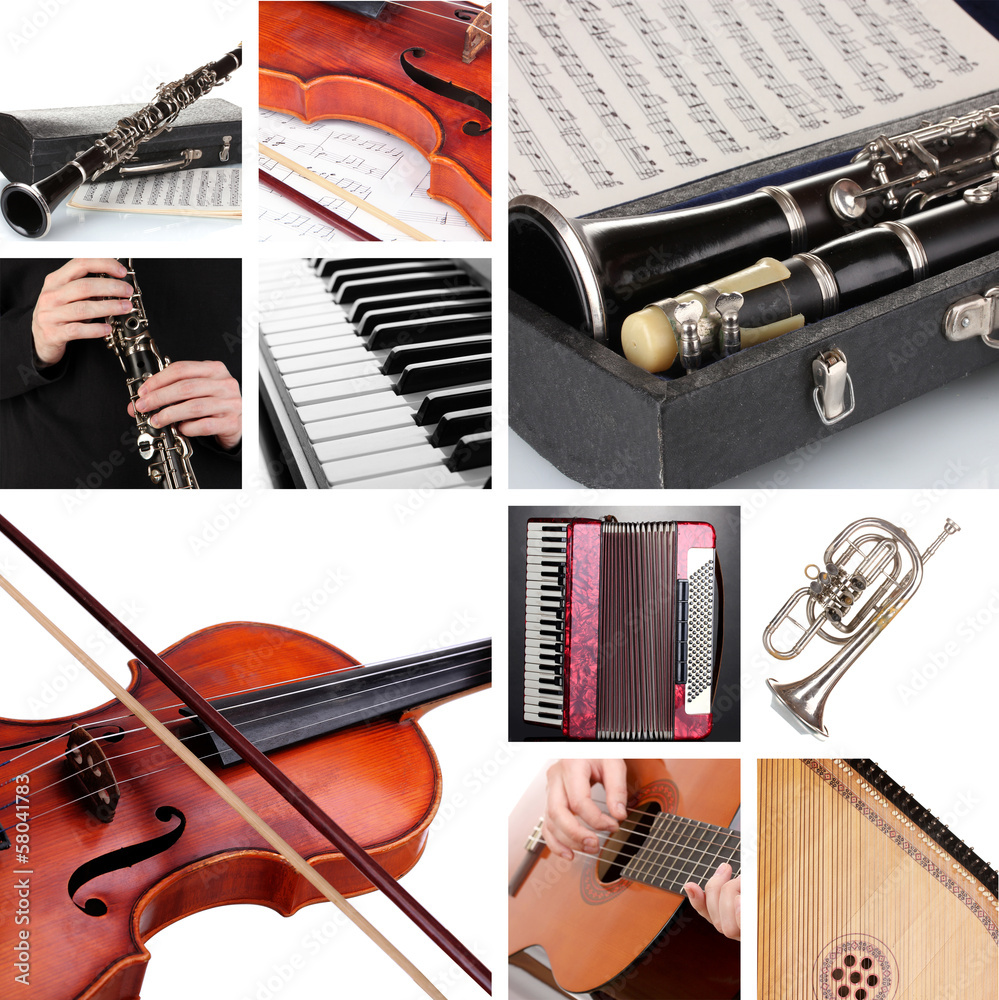 Poster collage of musical instruments