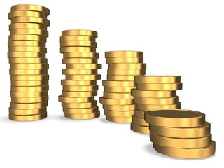 3d gold towers made out of gold coins