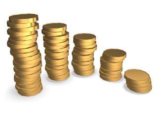 3d gold towers made out of gold coins