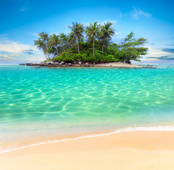 Tropical island and sand beach exotic travel background