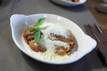 Plate of lasagna bolognese