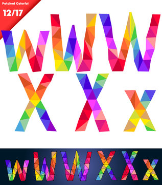 Colorful font of patches. Vector illustration. Letters W X