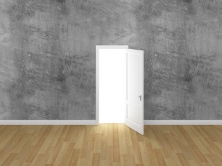 door open on concrete wall ,3d
