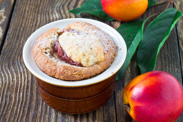 Homemade peach cake in a ramekin