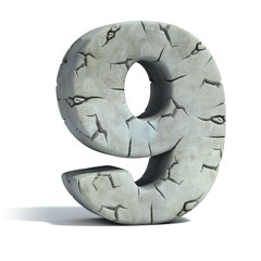 number 9 cracked stone 3d font