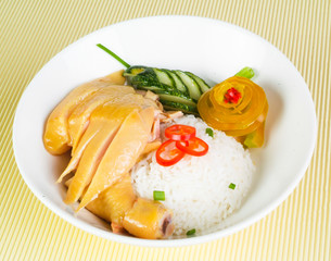 chicken rice. Asian style hainan chicken rice