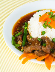 beef stir-fry with vegetable and rice