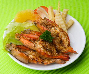 grilled shrimps on background