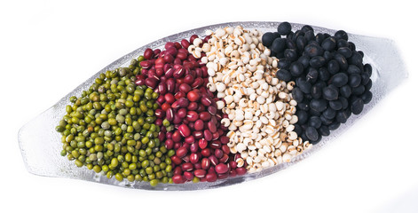 red beans, green beans and black beans