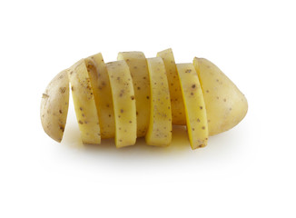 Sliced yellow potatoes isolated on white background