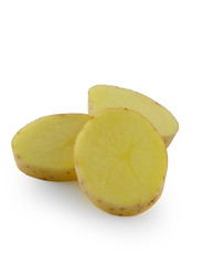 Sliced yellow potatoes isolated on white background