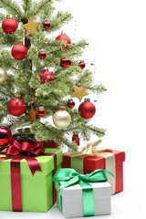 Decorated Christmas tree and gifts