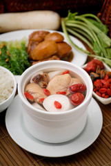 Chicken and herb soup, Chinese food style.