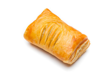 meat pie with chicken stock on the background