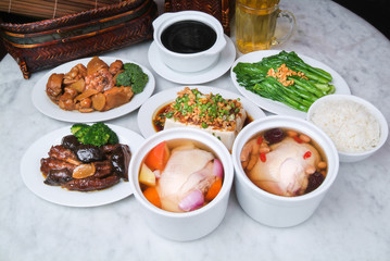 Chinese Dinner set. chicken, vegetable, soup and rice