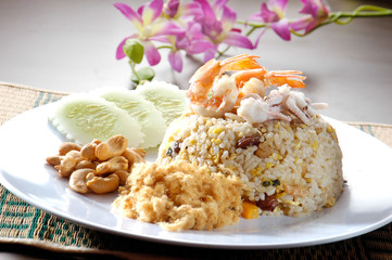 Seafood fried rice. asia food