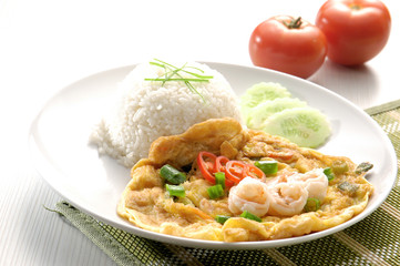omelet with rice and fish sauce spicy.thai food.