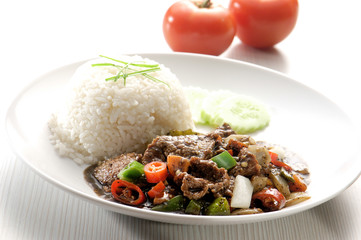 beef stir-fry with vegetable and rice