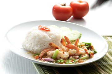 shrimp serve with rice asia food