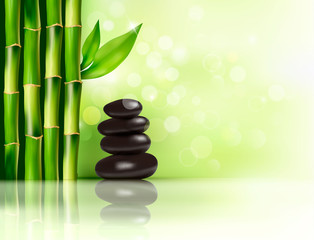 Spa background with bamboo and stones. Vector illustration.