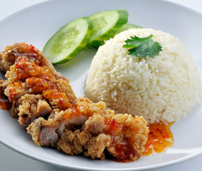chicken rice. Asian style hainan chicken rice closeup