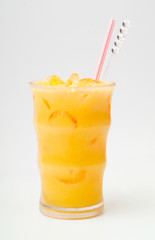 Orange juice in glasses on white background.