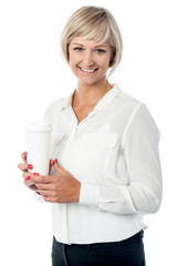 Business lady holding beverage