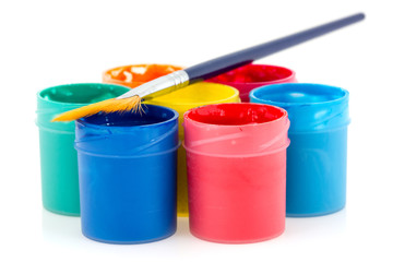 Colorful  gouache with paintbrush