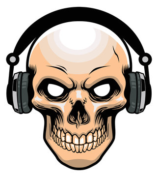 skull wearing headphone