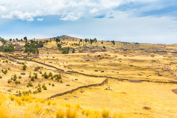 Funerary towers in Sillustani, Peru,South America- Inca  ruins