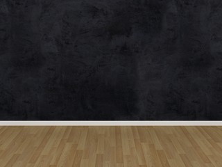 black concrete wall and wood floor,3d